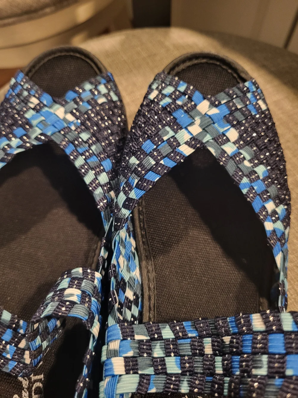 Lady Godiva Black, Navy and Light Blue Woven Open-Toe Sandals